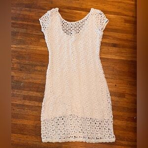 Free People Crochet Mini Dress Boho Fitted Cream Body Con Extra Small